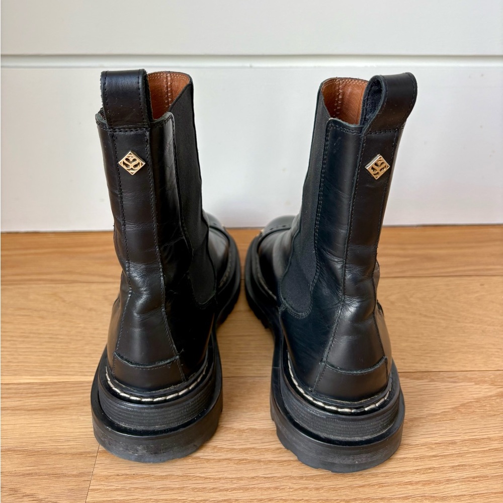 Sandro Black Leather Ankle Boots with Gold Accents - Picture 3 of 8